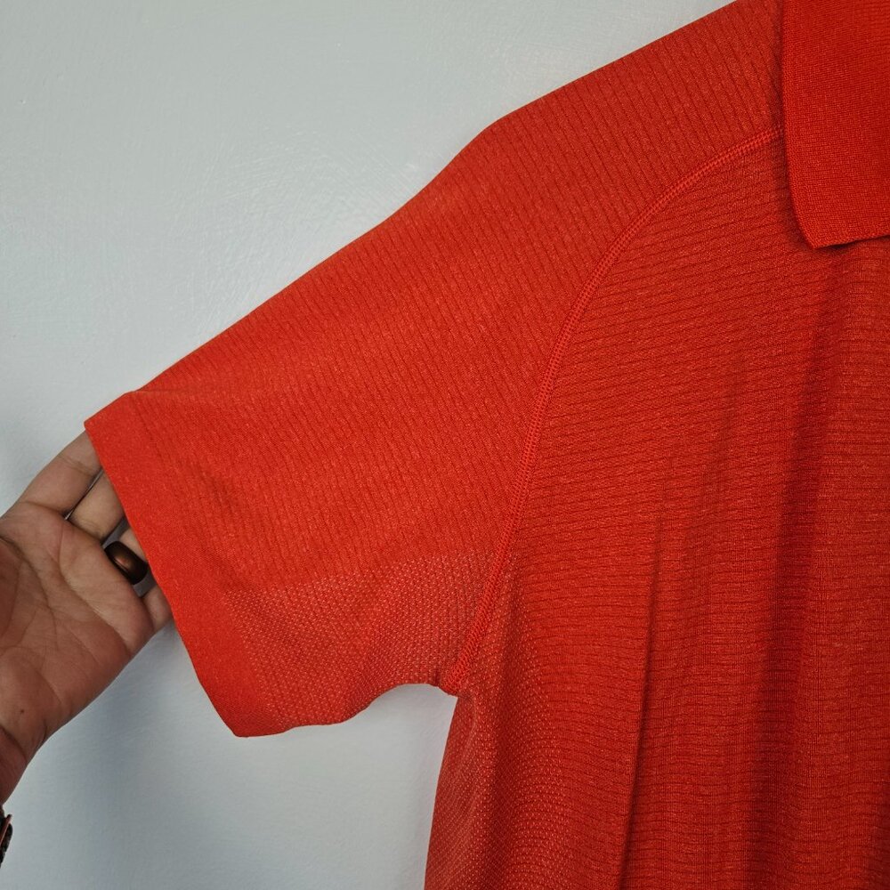 Lululemon Men's Polo Shirt Sz M Bright Orange Short Sleeve Top - Picture 2 of 7